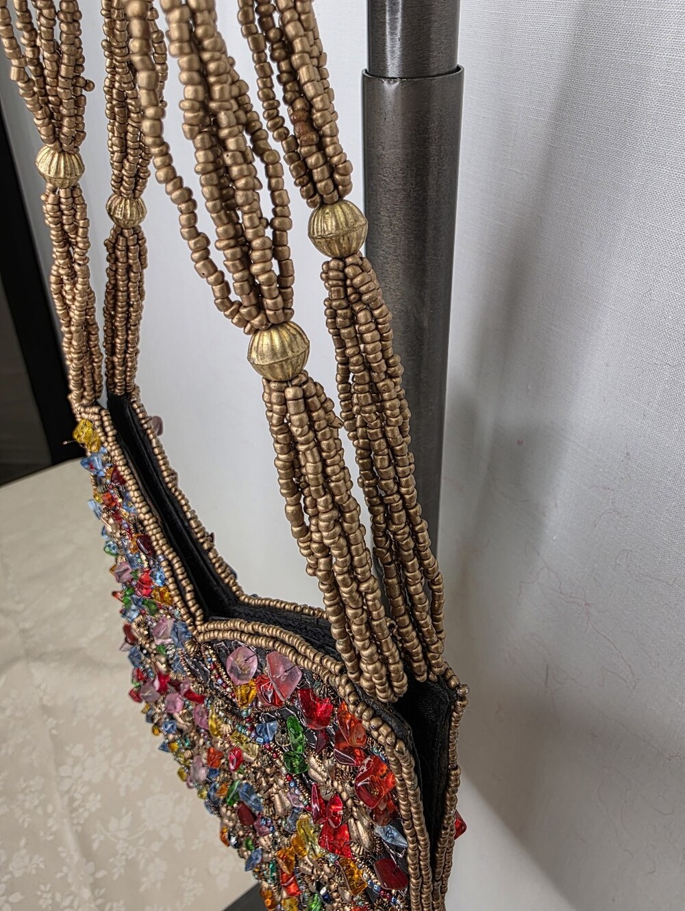 Bamboo Trading Co Vintage Beaded Evening Bag Colorful Gem Elements Bronze - Picture 3 of 11